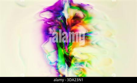 Abstrakter Fluidspalt mit lebendigen, wirbelnden Farben auf weiß Stockfoto