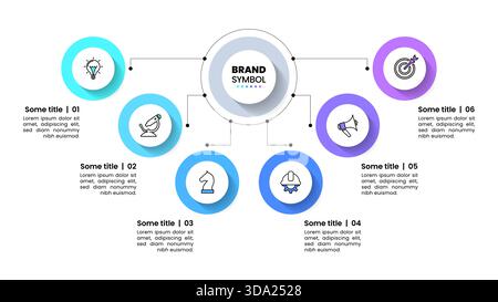 Infografik-Vorlage mit Symbolen und 6 Optionen oder Schritten. Kreis. Kann für Workflow-Layout, Diagramm, Banner, webdesign verwendet werden. Vektorgrafik Stock Vektor