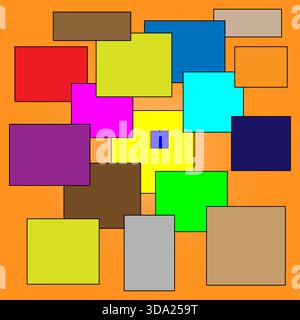 Abstrakte Farbkomposition. Überlappende Rechteckformen. Helle Vektorgrafik. Orangefarbenes Hintergrunddetail. Stock Vektor