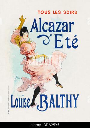 Farbiges lithographisches Poster von Jules Chéret zur Förderung der Sängerin und Schauspielerin Louise Balthy im Café-Konzert Alcazar d'été in Paris (heute def Stockfoto