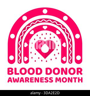 Blutspender-Bewusstseinsmonat Regenbogen. Perfekt für medizinische Kampagnen, Spendenfahrten, Gesundheitsorganisationen, Sensibilisierungsmaterialien. Stilisierter Boho-Regenbogen Stock Vektor