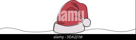 Durchgehende Linienzeichnung des roten und weißen Weihnachtsmanns Hut, Linie Art Vektor Illustration Stock Vektor