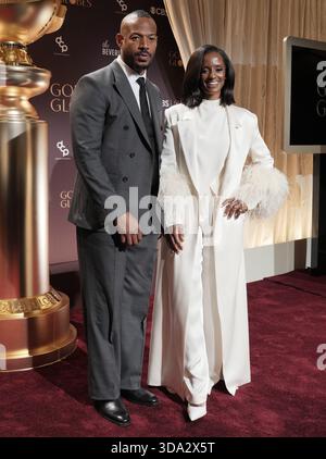 (L-R) Marlon Wayans und Skye P. Marshall bei der Ankündigung der 83. Jährlichen Nominierungen für Golden Globes im Beverly Hilton in Beverly Hills, KALIFORNIEN am Montag, 8. Dezember 2025. (Foto: Sthanlee B. Mirador/SIPA USA) Stockfoto
