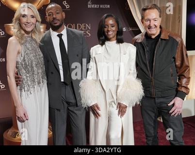 Los Angeles, USA. Dezember 2025. (L-R) Helen Hoehne, Marlon Wayans, Skye P. Marshall und Barry Adelman bei der 83. Jährlichen Golden Globes Nominierung im Beverly Hilton in Beverly Hills, CA am Montag, 8. Dezember 2025. (Foto: Sthanlee B. Mirador/SIPA USA) Credit: SIPA USA/Alamy Live News Stockfoto