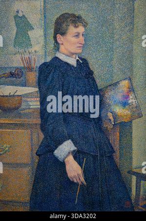 Theo van Rysselberghe 'Anna Boch' um 1892; Theo van Rysselberghe Gemälde eines Porträts der Malerin und Künstlerin Anna Boch, belgische neo-impressionistische Malerin im Neo-Impressionismus- oder Pointillismus-Stil, Kunst des 19. Jahrhunderts. Ölgemälde auf Leinwand. Stockfoto