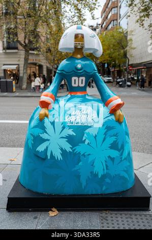 Madrid, Spanien. Dezember 2025. Eine Skulptur in Form der Figuren des Malers Velázquez Las Menina ist während der Ausstellung der Galerie Meninas Madrid zu sehen. Quelle: SOPA Images Limited/Alamy Live News Stockfoto