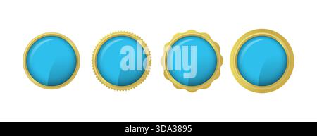 Vier blaue und goldene leere Etiketten mit unterschiedlichen Rändern warten auf Text Stock Vektor
