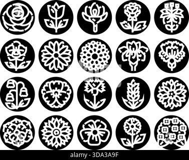 Blumen Natur Symbole Set mit verschiedenen Blumen Stock Vektor