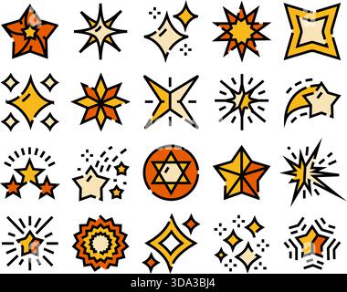 Glitzernde Icons-Kollektion mit leuchtenden gelben Sternen Stock Vektor