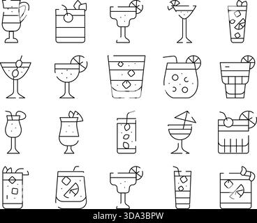 Sammlung verschiedener Cocktail- und Drink-Symbole Stock Vektor