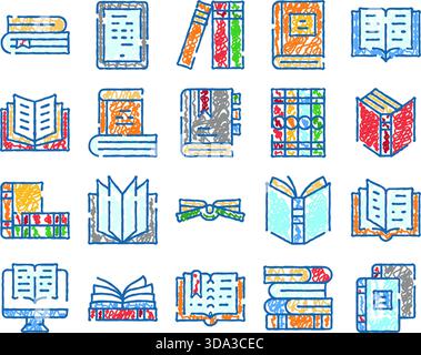 Bücher und E-Books Sammlung von Lernsymbolen Stock Vektor