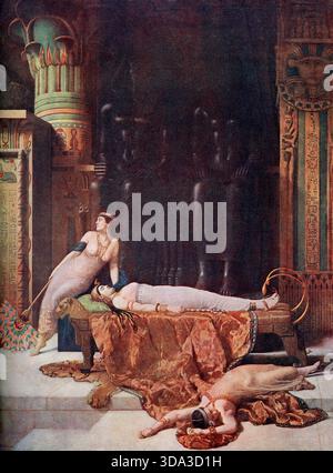 Der Tod von Kleopatra. Kleopatra VII Thea Philopator, ca. 69 v. Chr. – 30 v. Chr. Letzte Königin des ptolemäischen Königreichs des alten Ägypten. Nach dem Gemälde von John Collier. Stockfoto