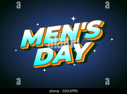 Ein lebendiges Grafikdesign mit dem Text „Mens Day“ in kräftiger, farbenfroher Typografie vor dunklem Hintergrund mit Sternen. Stock Vektor