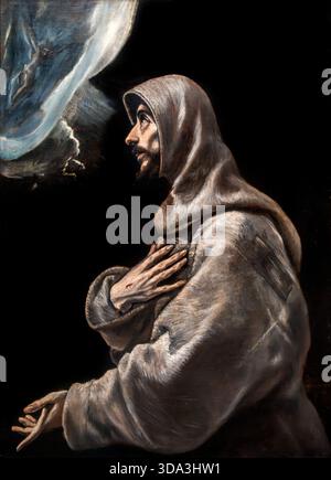 Die Ekstase des heiligen Franziskus in der Werkstatt von El Greco (Domenikos Theotokopoulos, 1541-1614), Öl auf Leinwand, um 1585 Stockfoto
