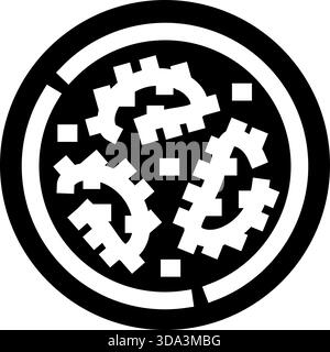Zahnradmechanismus, der in einem abstrakten schwarzen Kreissymbol arbeitet Stock Vektor