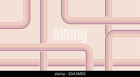 Groovige Regenbogenlinien im Hintergrund. Abdeckung in gewellten Streifen in Vintage-Farben. Verspieltes Design mit Wellenbogen. Vector Retro Beige Wigle Maulbeere Orname Stock Vektor