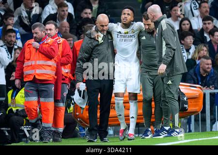 Madrid, Spanien. Dezember 2025. Während des La Liga EA Sports Matches zwischen Real Madrid CF und RC Celta spielte am 7. Dezember 2025 im Santiago Bernabeu Stadion in Madrid. (Foto: Cesar Cebolla/PRESSIN) Credit: PRESSINPHOTO SPORTS AGENCY/Alamy Live News Stockfoto