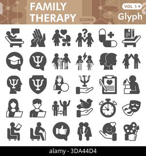Sammlung oder Skizzen für Familientherapien, Blase für psychologische Themen mit Glyphenzeichen für Web und App. Vektorgrafiken isoliert auf weißem Backgr Stock Vektor