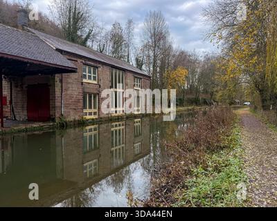 Wharf Store am Cromford Canal in der Nähe von High Peak Junction, Leawood Pump House und Aquaduct Coittage.Derbyshire.Enfgland.UK Stockfoto