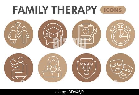 Sammlung oder Skizzen für Familientherapien, Blase für psychologische Themen mit dünnen Schildern für Web und App. Vektorgrafiken isoliert auf weißem Ba Stock Vektor