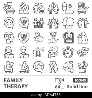 Sammlung oder Skizzen für Familientherapien, Blase für psychologische Themen mit Linienzeichen für Web und App. Vektorgrafiken isoliert auf weißem Hintergrund Stock Vektor