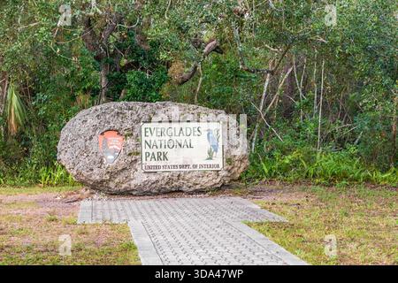 Florida. USA - 06. Januar 2019 - Schild am Eingang zum Everglades-Nationalpark Stockfoto