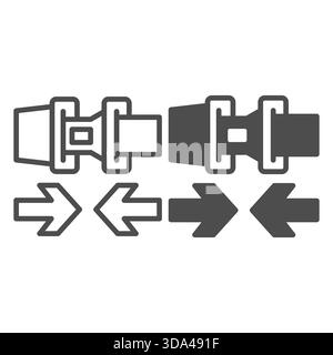 Sicherheitsgurt und zwei Pfeile und ein durchgehendes Symbol, Fahrerlaubnis Konzept. Vektorgrafiken. Fahrersicherheit bei Straßenschild auf weißem Hintergrund, Umrissstil i Stock Vektor