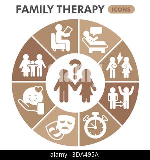 Sammlung oder Skizzen für Familientherapien, Blase für psychologische Themen mit Glyphenzeichen für Web und App. Vektorgrafiken isoliert auf weißem Backgr Stock Vektor