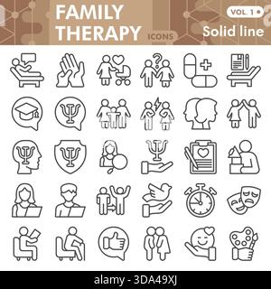 Sammlung oder Skizzen für Familientherapien, Blase für psychologische Themen mit Linienzeichen für Web und App. Vektorgrafiken isoliert auf weißem Hintergrund Stock Vektor