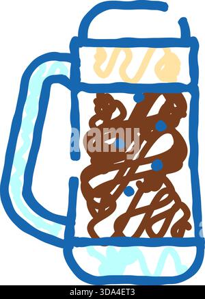 Doodle-Zeichnung eines schäumenden dunklen Getränks in einem Becher Stock Vektor
