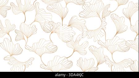 Botanischer Hintergrund mit goldenen Blättern und modernen Stilelementen. Art déco oder luxuriöse Tapeten. Für Verpackung, tropische Atmosphäre und Dekoration.Hand Stock Vektor