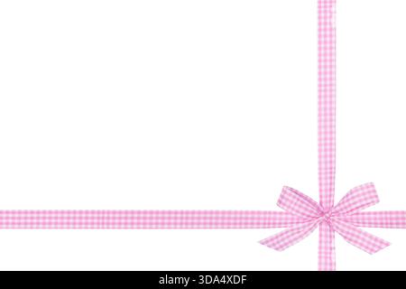 Rosafarbenes und weißes Schachmuster, gekreuzte Schleife auf weißem Hintergrund, Schnittpfad enthalten Stockfoto