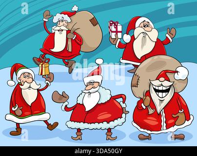 Cartoon-Illustration der Gruppe der glücklichen Weihnachtsklauseln zur Weihnachtszeit Stock Vektor