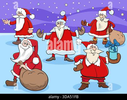 Comic-Illustration der Weihnachtsmann-Comic-Charaktergruppe zur Weihnachtszeit Stock Vektor