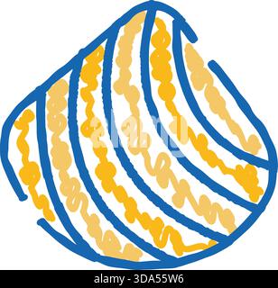 Handgezeichnete Muschel mit blauen und gelben Streifen Stock Vektor