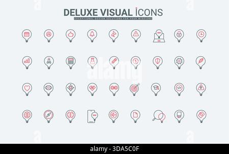 Moderne, dünne Glühlampen-Symbole mit Business-, Technologie-, Kreativ-, Wissenschafts- und Kommunikationskonzepten in einer klaren, minimalen, isolierten Vektorillustration Stock Vektor