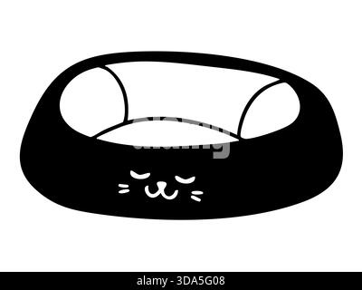 Katzenbett-Umrisskritzelei. Handgezeichneter Vektor, isolierte Illustration. Stock Vektor