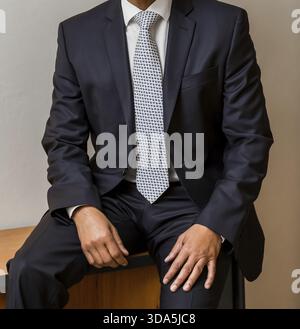 Close-up 7/8-afrikanischen schwarzen Hände und Arme der Geschäftsmann im Anzug Sitzen Stockfoto