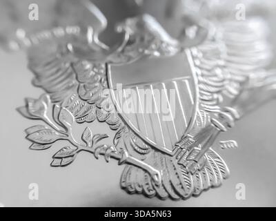 Makro Nahaufnahme eines 999% Silber American Eagle Bullion coin als Geld Stockfoto