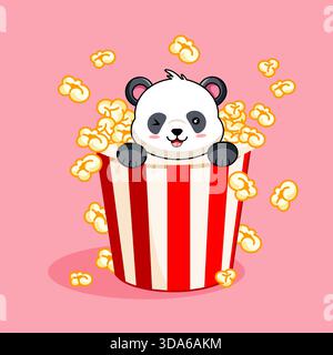 Netter Panda innerhalb Popcorn Eimer Vektor Illustration Cartoon Design Kawaii Stock Vektor