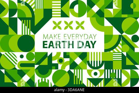Geometrisches Umweltmuster des Erdtags für Ökologie und grüne Natur, Vektorposter. Zitat zum Erdtag zur Rettung des Planeten und zum Schutz der Ökologie Poster für den Naturschutz mit grünem geometrischem Muster Stock Vektor