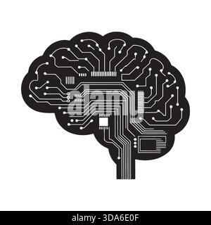 Stilisierte Silhouette eines menschlichen Gehirns, integriert mit Schaltungen und Mikrochips, die künstliche Intelligenz darstellen Stock Vektor