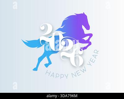 Festliches Design mit Pferd und Nummer 2026 mit Text „Happy New Year“. Perfekt für Weihnachtskarten und Dekorationen. Stock Vektor