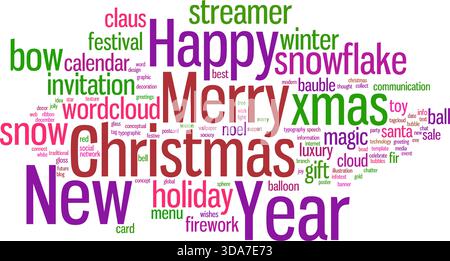 Neujahrs- und Weihnachtskonzept von Tag Cloud, isoliert auf weißem Hintergrund, Vektorillustration Stock Vektor