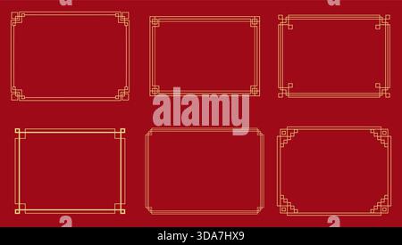 Traditionelle koreanische Rahmen, Linienränder mit Knotenecken besetzt. Vektorabbildung Stock Vektor
