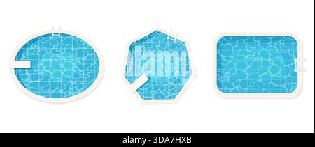 Blick auf den Swimmingpool von unten mit blauen Wasserwellen. Sommer-Aqua-Oberfläche mit Kräuselung. Whirlpool-Pool geometrische Formen, Spieltextur. Vektorabbildung Stock Vektor