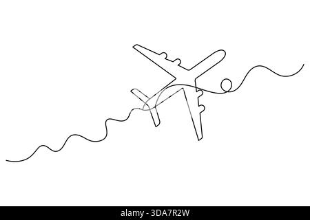 Eine durchgehende Linienzeichnung Passagierflugzeug im Flug Stock Vektor