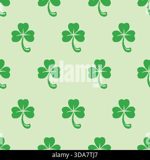 Grünes Blattklee-Muster für den Tag des Heiligen Patricks. Handgezeichnete Grungy-Elemente für Textilien, Verpackungen und Geschenke Stock Vektor