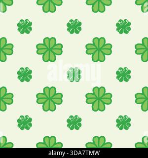 Glückliches grünes vierblättriges Kleeblatt-Muster für den Tag des Heiligen Patricks. National Irish Holiday Hand gezeichnete Grungy-Elemente für Textilien, Verpackungen und Stock Vektor