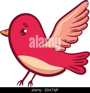 Rosa netter netter Valentinstag Vogel, Vektor-Illustration, flacher Stil, Umriss. Für Aufkleber, Postkarten, Design, Banner usw. Stock Vektor